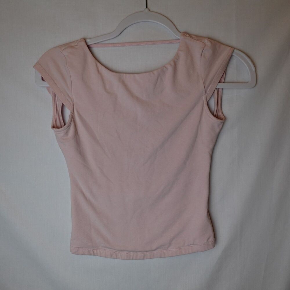 Garage P/S Haute M/C Open Back Tee Shirt Light Pink Cap Sleeves Preppy Coquette